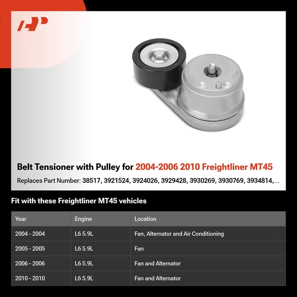 Belt Tensioner with Pulley for 2004-2006 2010 Freightliner MT45