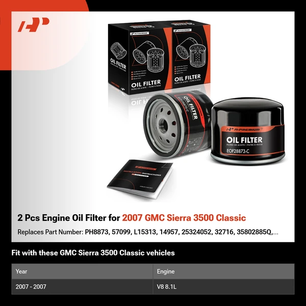 2 Pcs Engine Oil Filter for 2007 GMC Sierra 3500 Classic
