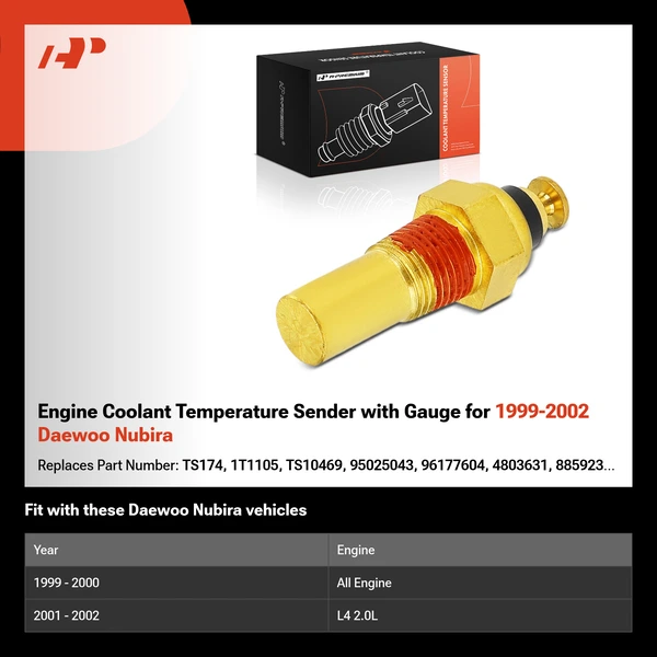 Engine Coolant Temperature Sender with Gauge for 1999-2002 Daewoo Nubira