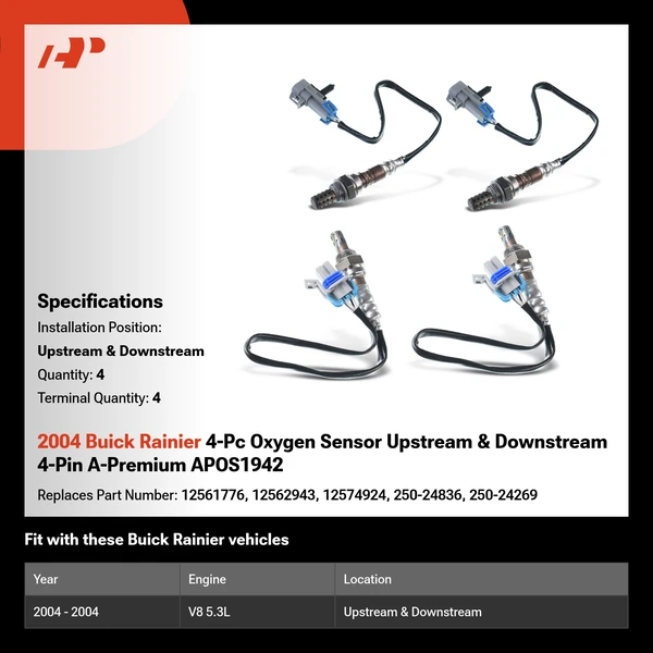 2004 Buick Rainier 4-Pc Oxygen Sensor Upstream & Downstream 4-Pin A-Premium APOS1942