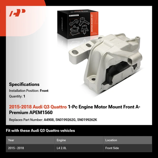 2015-2018 Audi Q3 Quattro 1-Pc Engine Motor Mount Front A-Premium APEM1560