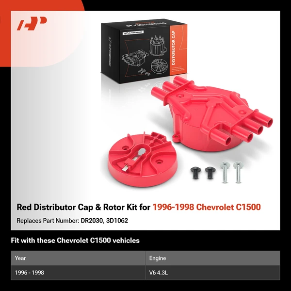 Red Distributor Cap & Rotor Kit for 1996-1998 Chevrolet C1500