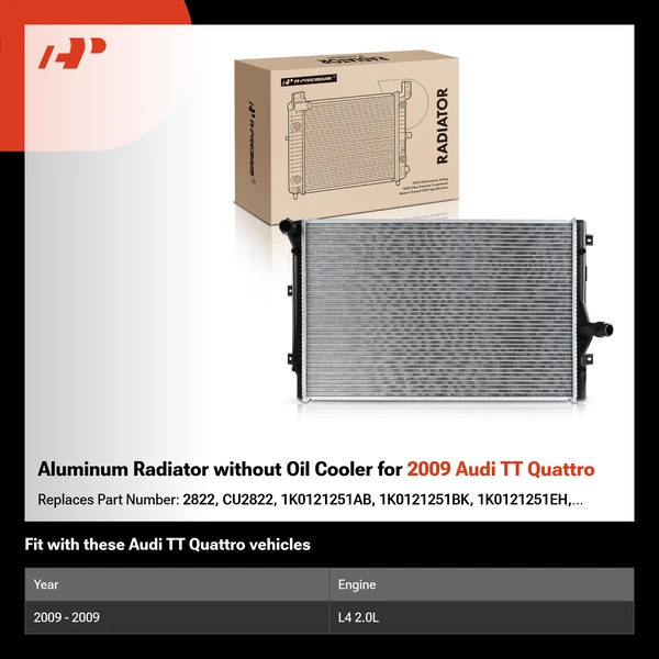 Aluminum Radiator without Oil Cooler for 2009 Audi TT Quattro