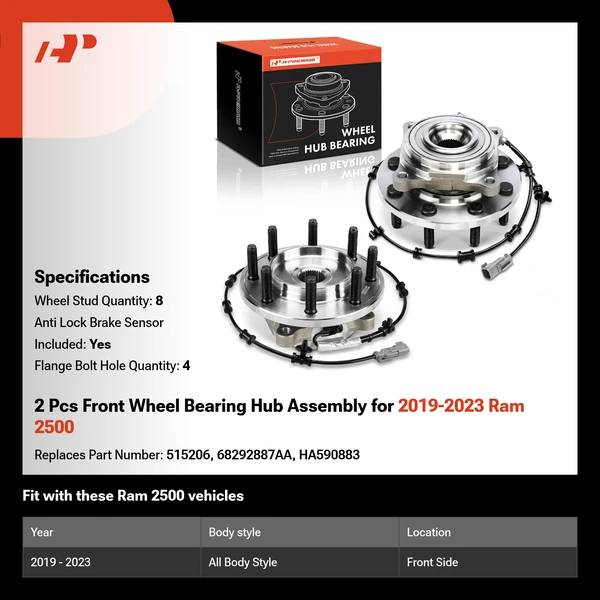 2 Pcs Front Wheel Bearing Hub Assembly for 2019-2023 Ram 2500