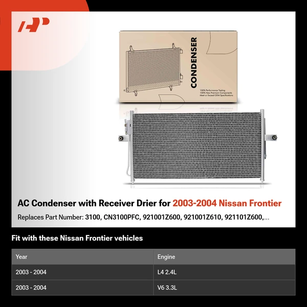 AC Condenser with Receiver Drier for 2003-2004 Nissan Frontier
