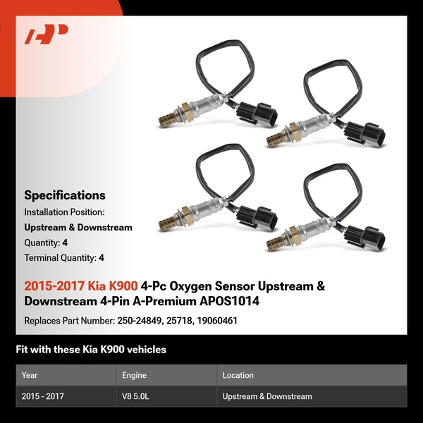 2015-2017 Kia K900 4-Pc Oxygen Sensor Upstream & Downstream 4-Pin A-Premium APOS1014