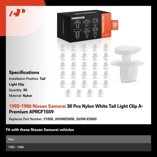 1985-1986 Nissan Samurai 30 Pcs Nylon White Tail Light Clip A-Premium APRCF1559