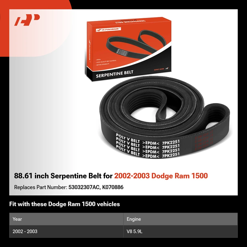 88.61 inch Serpentine Belt for 2002-2003 Dodge Ram 1500