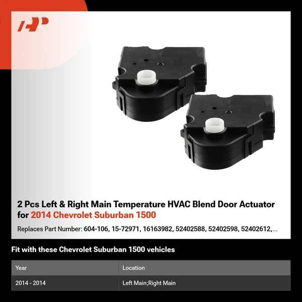 2 Pcs Left & Right Main Temperature HVAC Blend Door Actuator for 2014 Chevrolet Suburban 1500