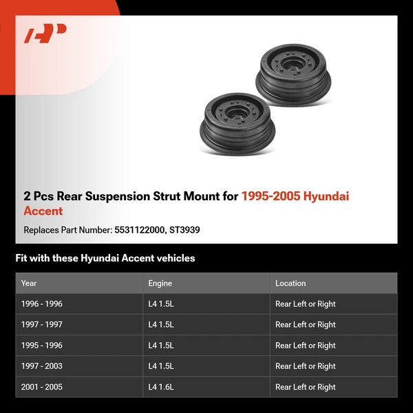 2 Pcs Rear Suspension Strut Mount for 1995-2005 Hyundai Accent