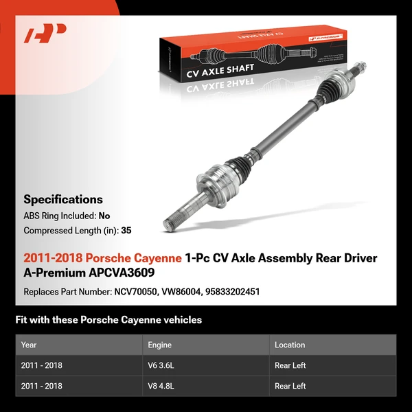 2011-2018 Porsche Cayenne 1-Pc CV Axle Assembly Rear Driver A-Premium APCVA3609
