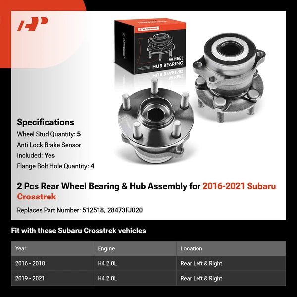 2 Pcs Rear Wheel Bearing & Hub Assembly for 2016-2021 Subaru Crosstrek