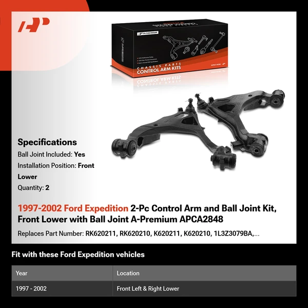 1997-2002 Ford Expedition 2-Pc Control Arm and Ball Joint Kit, Front Lower with Ball Joint A-Premium APCA2848