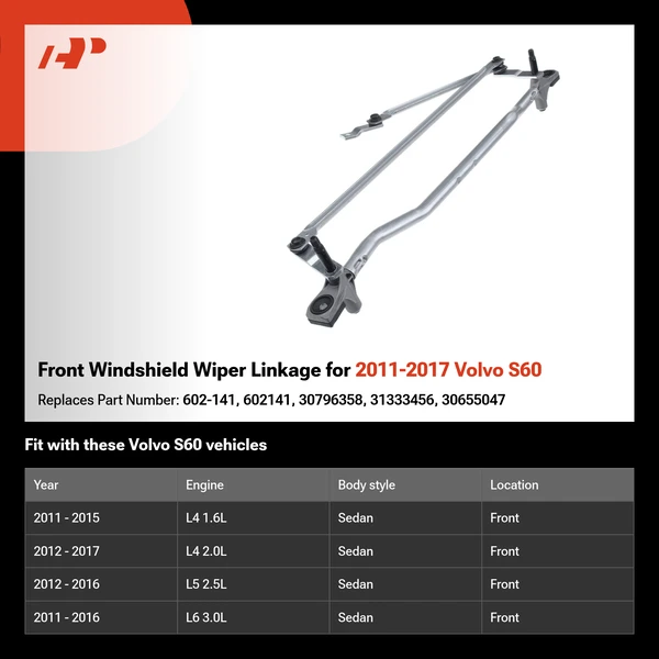 Front Windshield Wiper Linkage for 2011-2017 Volvo S60