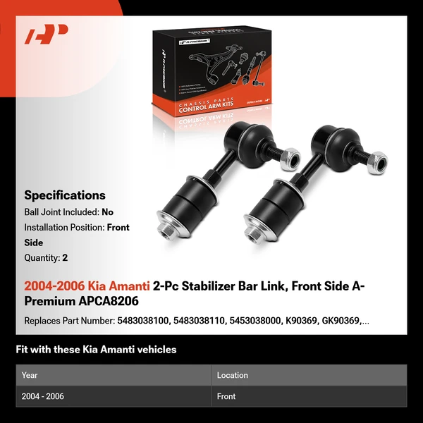 2004-2006 Kia Amanti 2-Pc Stabilizer Bar Link, Front Side A-Premium APCA8206