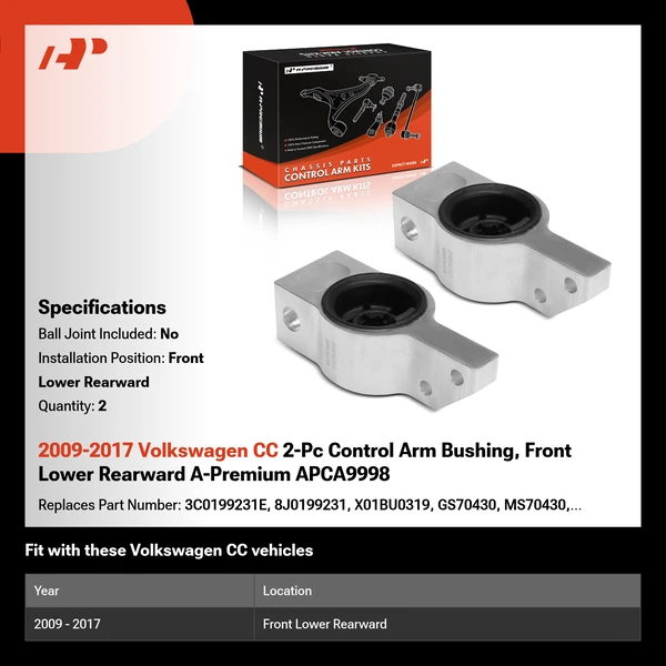 2009-2017 Volkswagen CC 2-Pc Control Arm Bushing, Front Lower Rearward A-Premium APCA9998