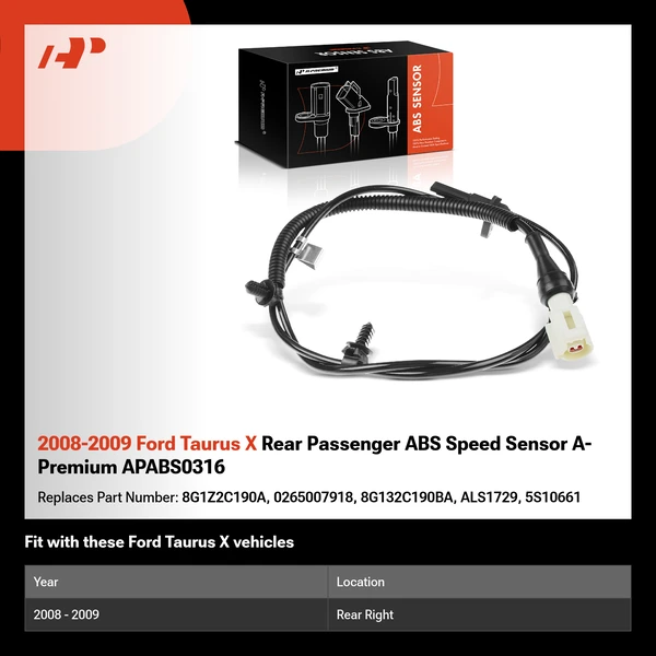 2008-2009 Ford Taurus X Rear Passenger ABS Speed Sensor A-Premium APABS0316