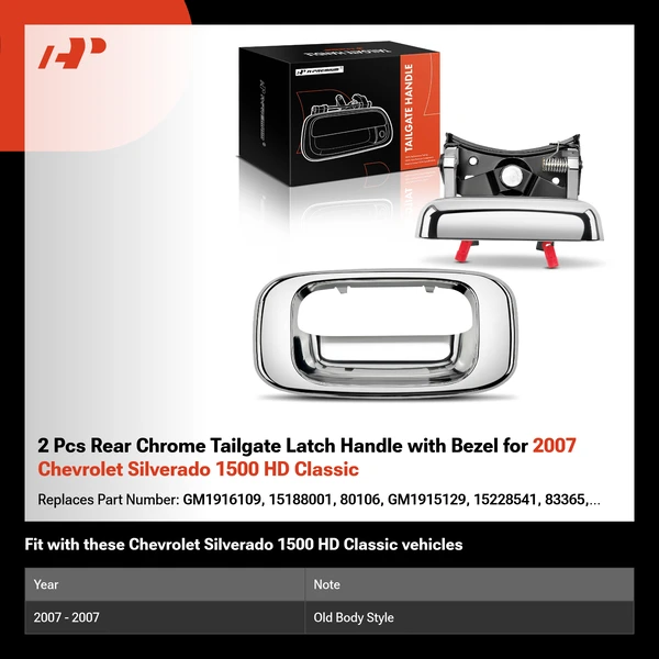 2 Pcs Rear Chrome Tailgate Latch Handle with Bezel for 2007 Chevrolet Silverado 1500 HD Classic