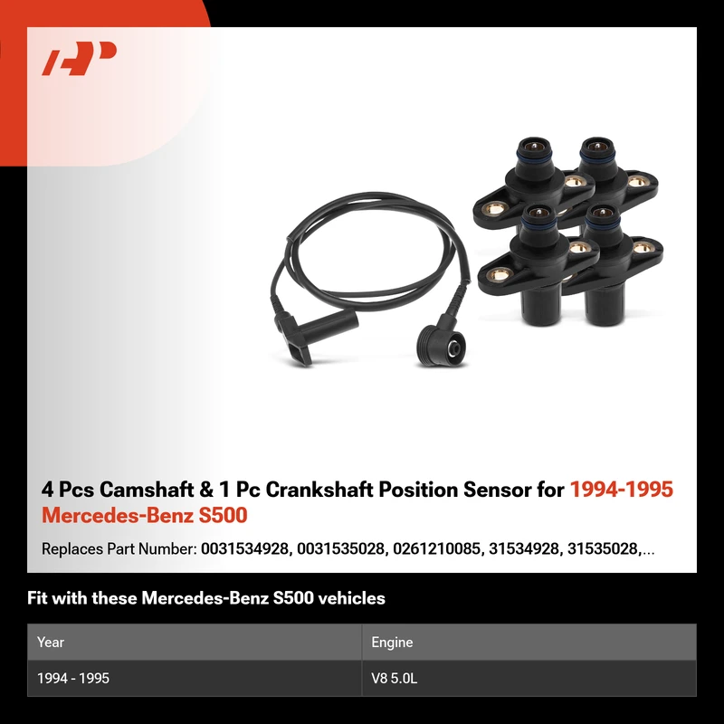 4 Pcs Camshaft & 1 Pc Crankshaft Position Sensor for 1994-1995 Mercedes-Benz S500