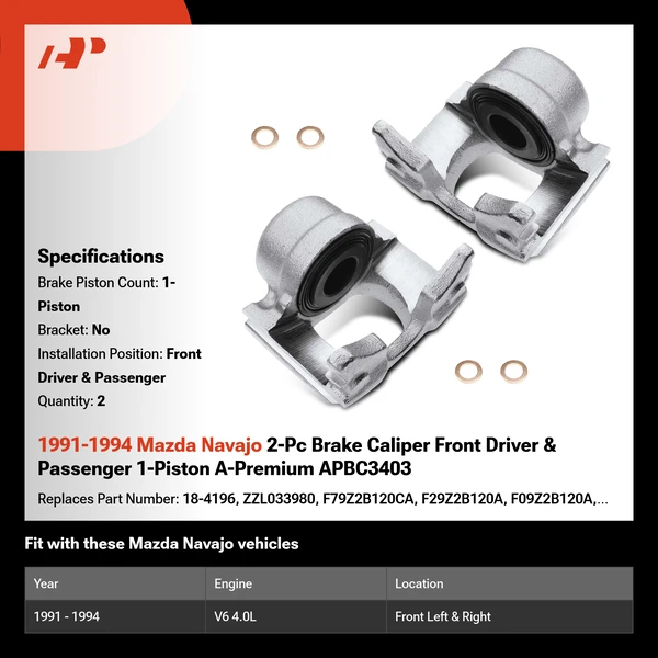 1991-1994 Mazda Navajo 2-Pc Brake Caliper Front Driver & Passenger 1-Piston A-Premium APBC3403