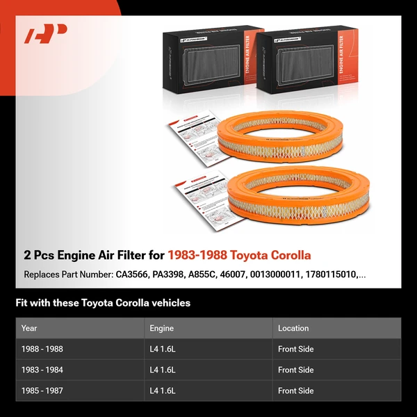 2 Pcs Engine Air Filter for 1983-1988 Toyota Corolla