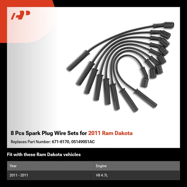 8 Pcs Spark Plug Wire Sets for 2011 Ram Dakota