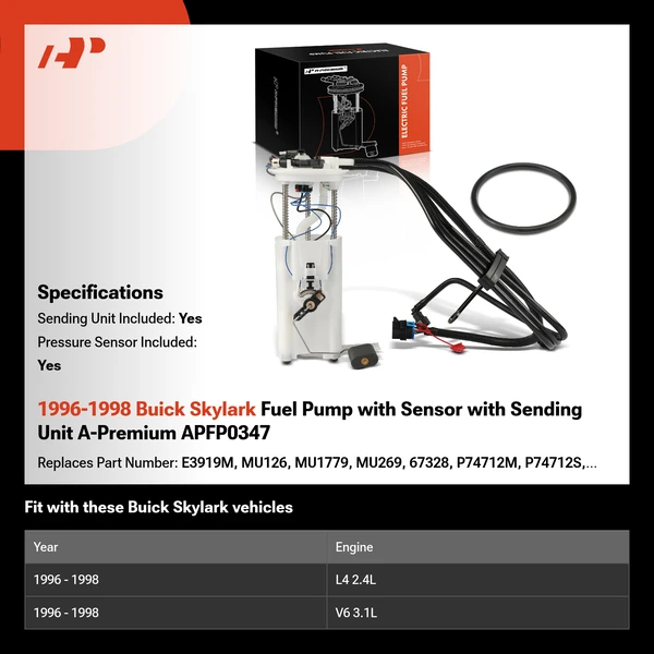 1996-1998 Buick Skylark Fuel Pump with Sensor with Sending Unit A-Premium APFP0347