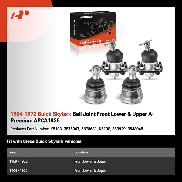 1964-1972 Buick Skylark Ball Joint Front Lower & Upper A-Premium APCA1828