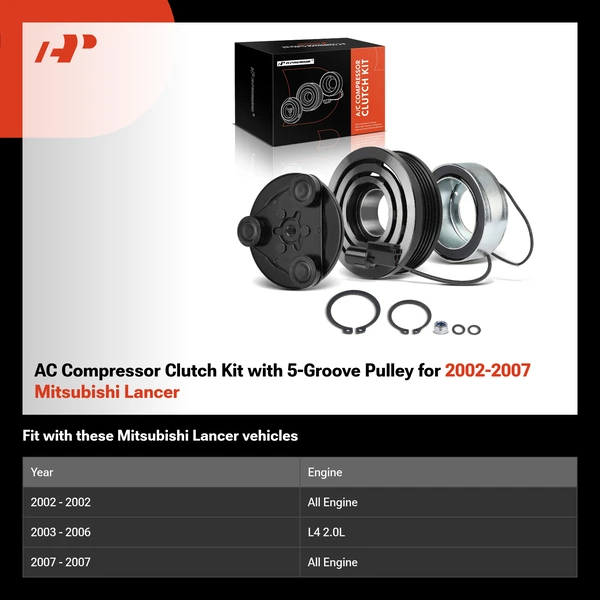 AC Compressor Clutch Kit with 5-Groove Pulley for 2002-2007 Mitsubishi Lancer