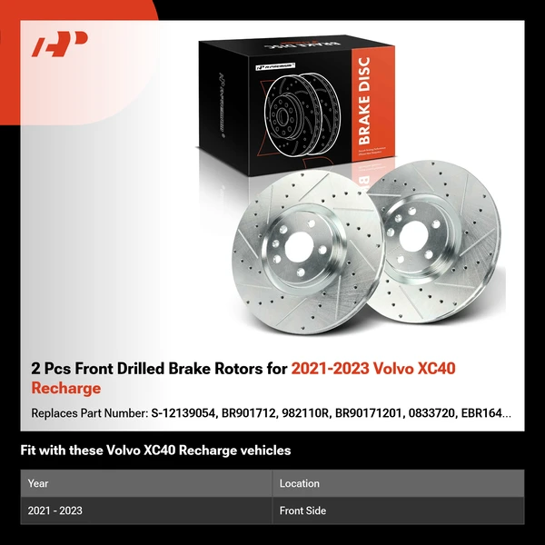 2 Pcs Front Drilled Brake Rotors for 2021-2023 Volvo XC40 Recharge
