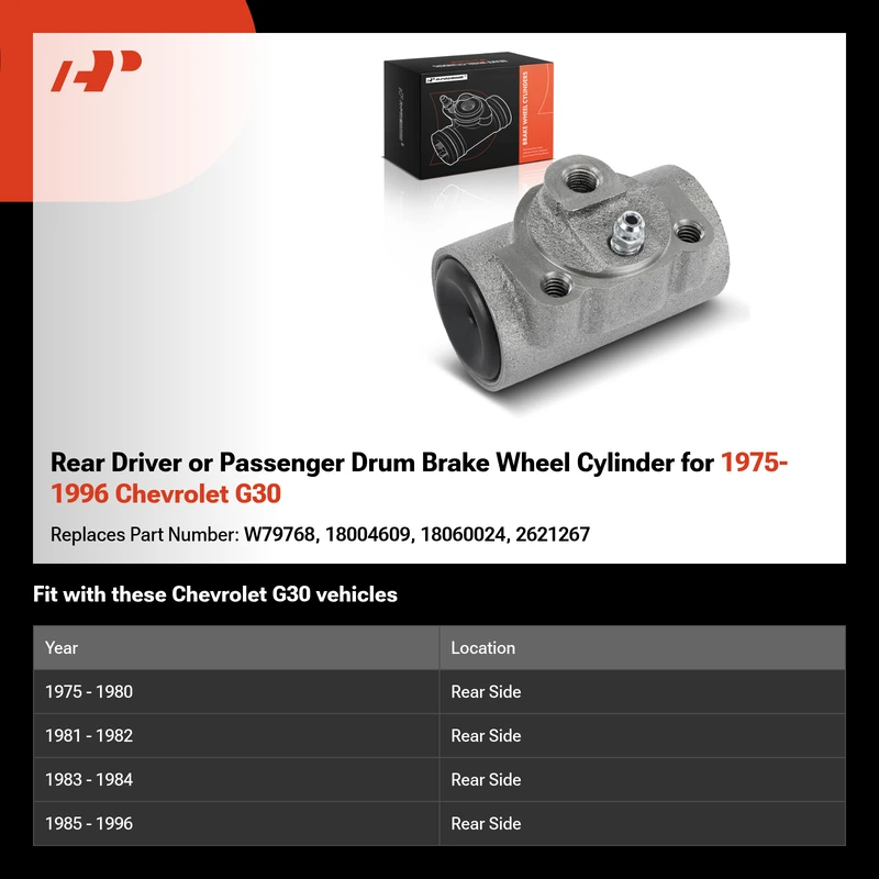 Rear Driver or Passenger Drum Brake Wheel Cylinder for 1975-1996 Chevrolet G30