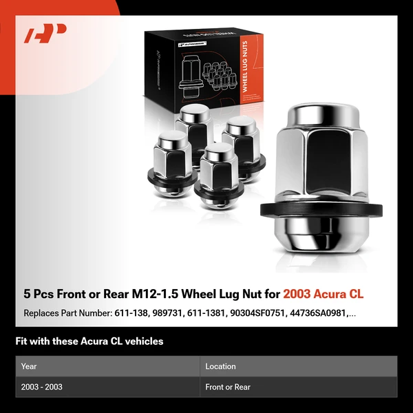 5 Pcs Front or Rear M12-1.5 Wheel Lug Nut for 2003 Acura CL