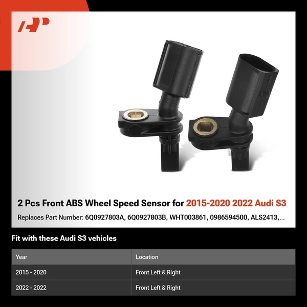 2 Pcs Front ABS Wheel Speed Sensor for 2015-2020 2022 Audi S3