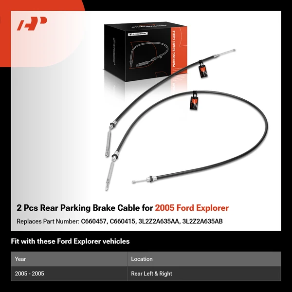 2 Pcs Rear Parking Brake Cable for 2005 Ford Explorer