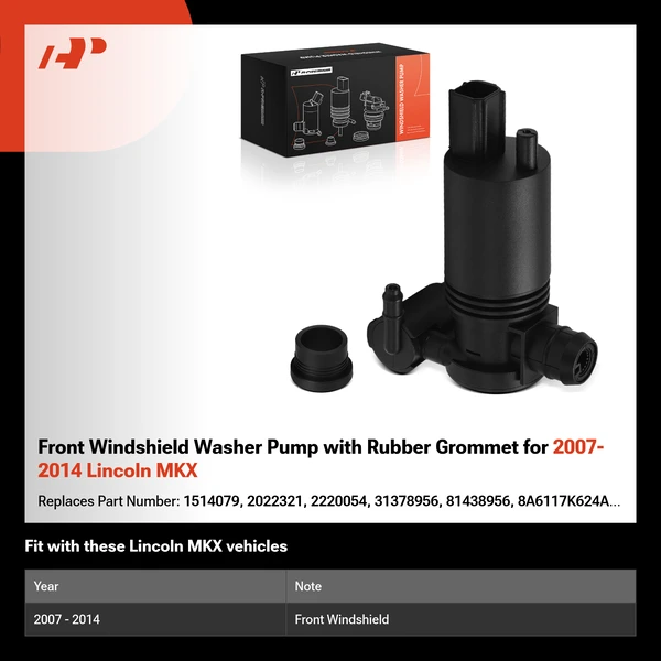 Front Windshield Washer Pump with Rubber Grommet for 2007-2014 Lincoln MKX