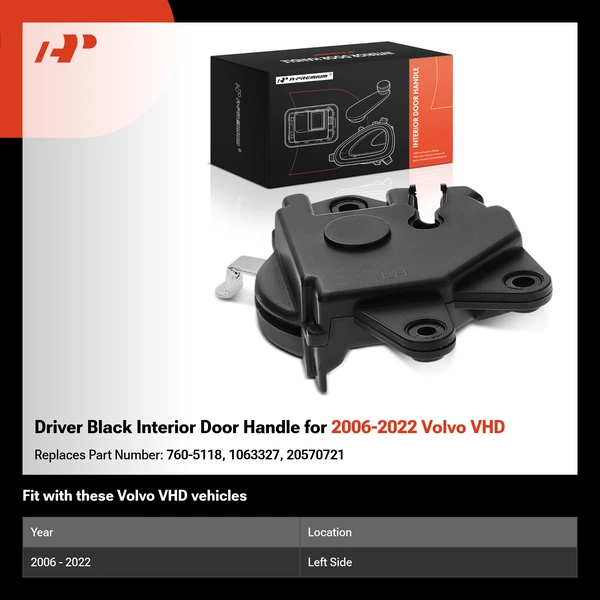 Driver Black Interior Door Handle for 2006-2022 Volvo VHD