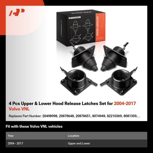 4 Pcs Upper & Lower Hood Release Latches Set for 2004-2017 Volvo VNL