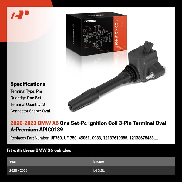 2020-2023 BMW X6 One Set-Pc Ignition Coil 3-Pin Terminal Oval A-Premium APIC0189