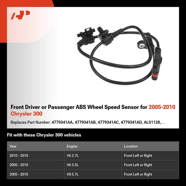 Front Driver or Passenger ABS Wheel Speed Sensor for 2005-2010 Chrysler 300