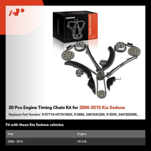20 Pcs Engine Timing Chain Kit for 2006-2010 Kia Sedona