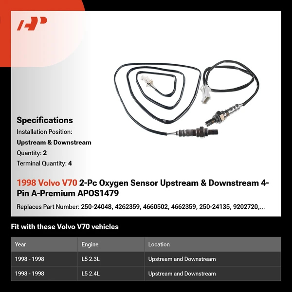 1998 Volvo V70 2-Pc Oxygen Sensor Upstream & Downstream 4-Pin A-Premium APOS1479