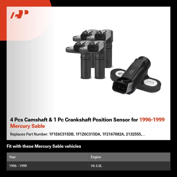 4 Pcs Camshaft & 1 Pc Crankshaft Position Sensor for 1996-1999 Mercury Sable