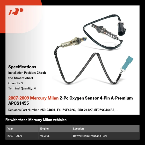 2007-2009 Mercury Milan 2-Pc Oxygen Sensor 4-Pin A-Premium APOS1455