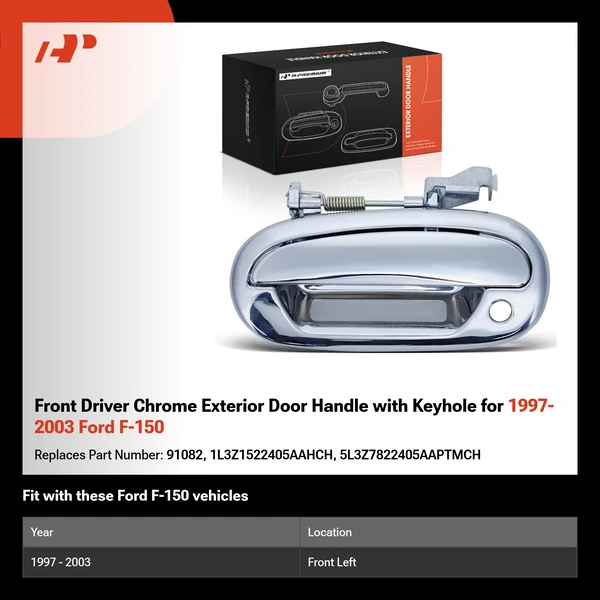 Front Driver Chrome Exterior Door Handle with Keyhole for 1997-2003 Ford F-150