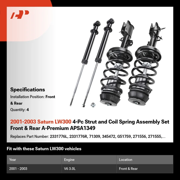 2001-2003 Saturn LW300 4-Pc Strut and Coil Spring Assembly Set Front & Rear A-Premium APSA1349