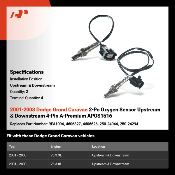 2001-2003 Dodge Grand Caravan 2-Pc Oxygen Sensor Upstream & Downstream 4-Pin A-Premium APOS1516