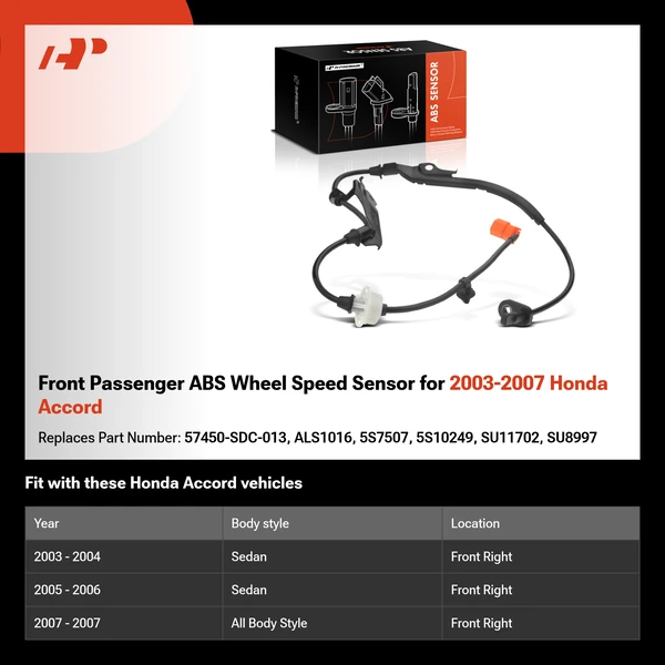 Front Passenger ABS Wheel Speed Sensor for 2003-2007 Honda Accord