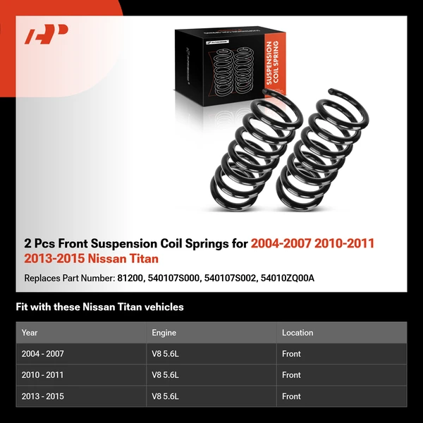 2 Pcs Front Suspension Coil Springs for 2004-2007 2010-2011 2013-2015 Nissan Titan
