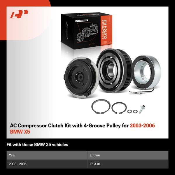 AC Compressor Clutch Kit with 4-Groove Pulley for 2003-2006 BMW X5