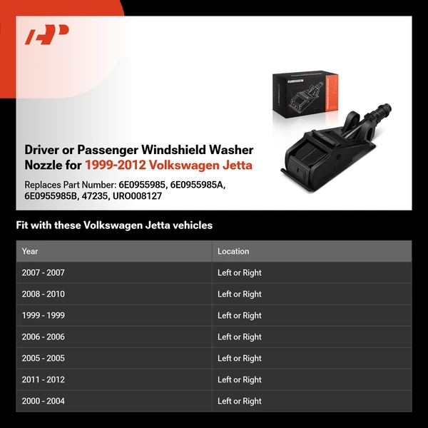 Driver or Passenger Windshield Washer Nozzle for 1999-2012 Volkswagen Jetta